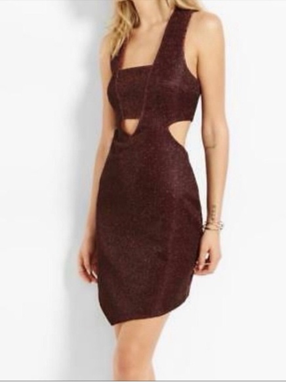 Express | Red Asymmetrical Sparkling Sleeveless Dress, Size 10, NWT